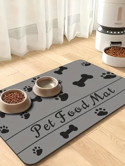 Pet Feeding Mat - Absorbent Pet Mat For Food And Water Bowls, Quick Drying Water Dispensing Mat With Waterproof Rubber Sole