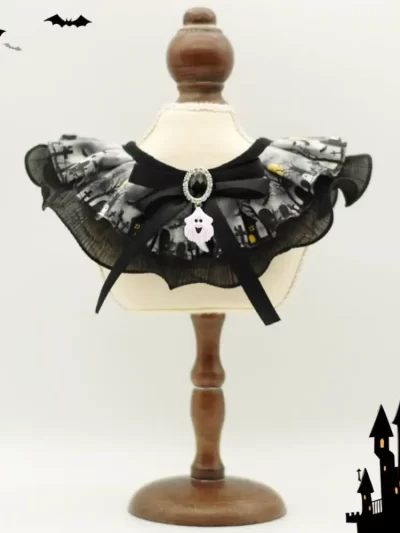 Cat Accessory Creative Pet Halloween Lace Collar Bell with Sound Cool Cat Dog Ghost Necklace Adjustable Cute Pet Bib Scarf Puppy