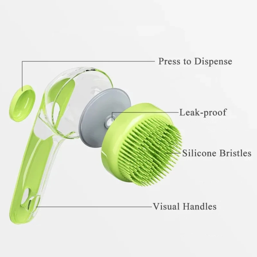 Long Handle Pet Bath Brush 2 in 1 with Built in Shampoo Dispenser for Dogs Cats Grooming Massage Reduce Residue Silicone Pet Bru - Image 4
