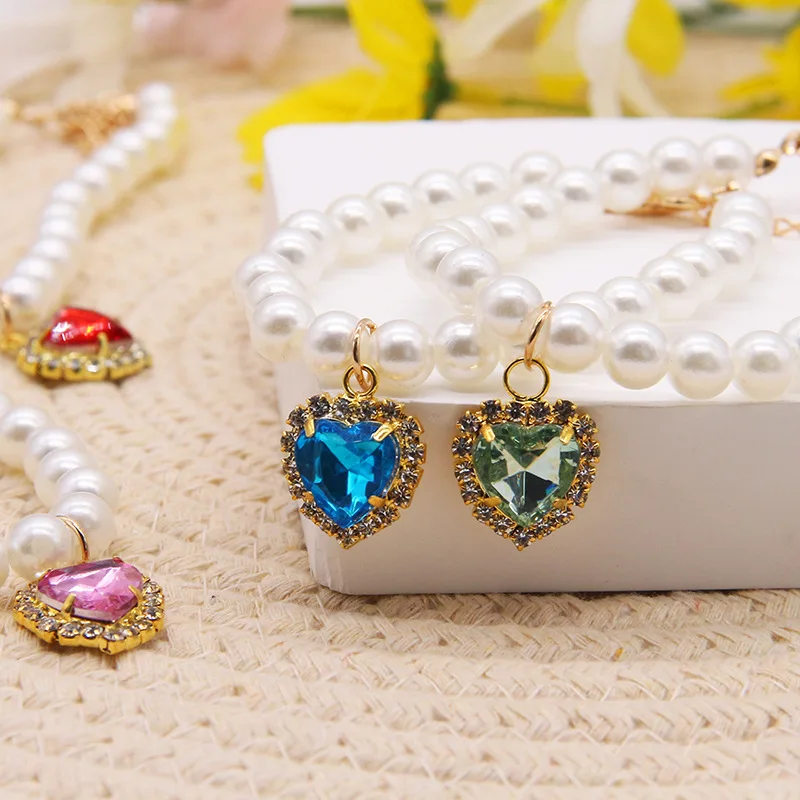 Cute Fashion Pet Supplies Cat Accessories Necklace Pearl Crystal Pet Collar Pearl Beaded Solid Crystal Pendant Pet Products - Image 2