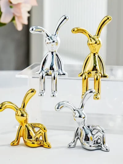 Rabbit Figurine Home Decor Car Bunny Decoration Adorable Long Ear Bunny Figurines Desktop Sitting Rabbit Models Easter Gift