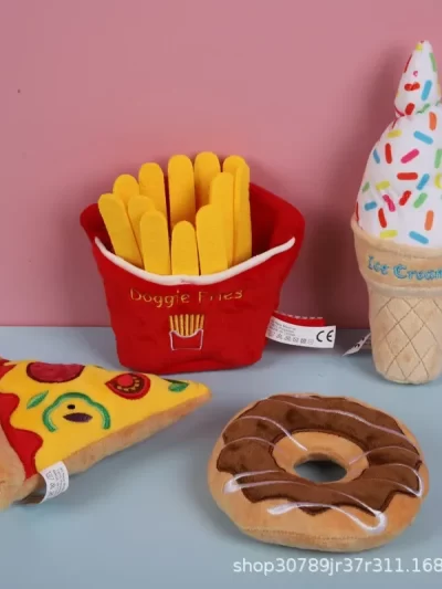 Cartoon Plush Voice Toy Cute Dog Plush Pet Toy Pizza Cat Bite Doll Pet Supplies Dog Puzzle Toys Dogs Accessoires Dog Toys