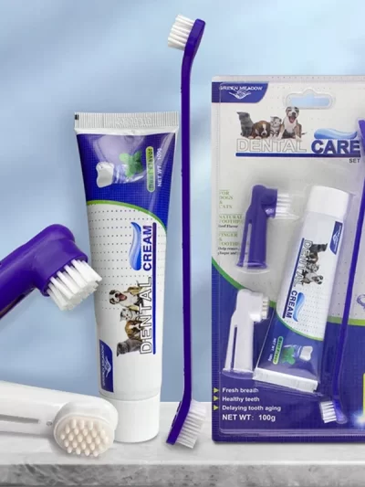 Pet Dog Cat Toothpaste Pupp Medium Large Dog Oral Cleaning Supplies Four-Piece Cat and Dogs Set Toothpaste Toothbrush Set