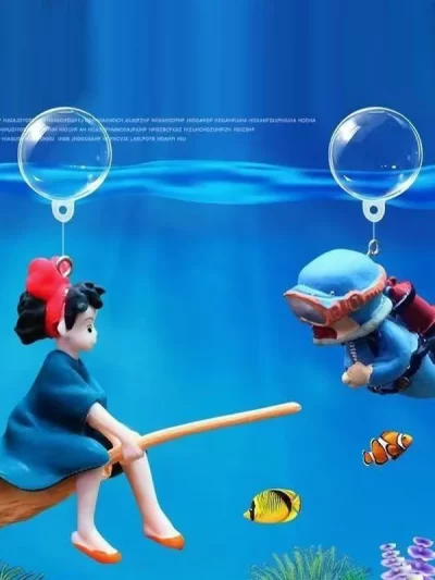 Cartoon Fish Tanks Decor Mini Diver Simulated Floating Mermaid Aquarium Fish Tank Decoration Kiki Pendant Aquarium Accessories
