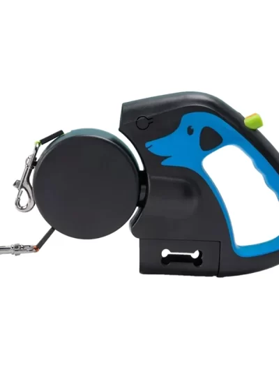 A69erotating Pet Leash For 2 Dogs Adjustable Double Rope Leashes With Flashlight Poop Bag Box Pet Traction Rope Retractable