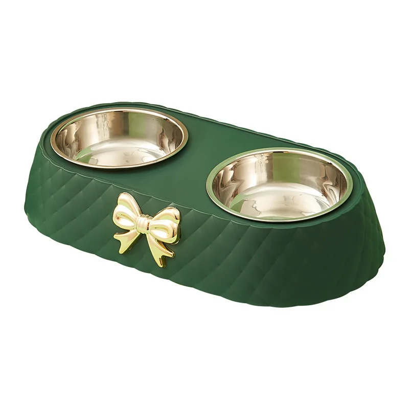 Pet Supplies Bow-tie Bowknot Cats Food Bowl PP Base Dog Bowl Stainless Steel Double Pet Accessories Feeding Drinking Double Bowl - Image 8