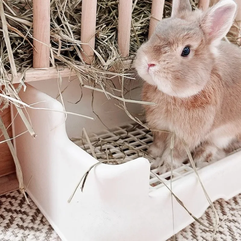 Portable Solid Wood Rabbit Hay Feeder Feeding Manger Cage Hay Dispenser Bunny Hay Raise Design A Grass Rack for Feeding Rabbits - Image 9