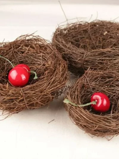 Bird Cage Round Rattan Bird Nest Easter Handmade DIY Craft Vine Simulation Bird Nest Egg Decor Props Home Garden Window Display