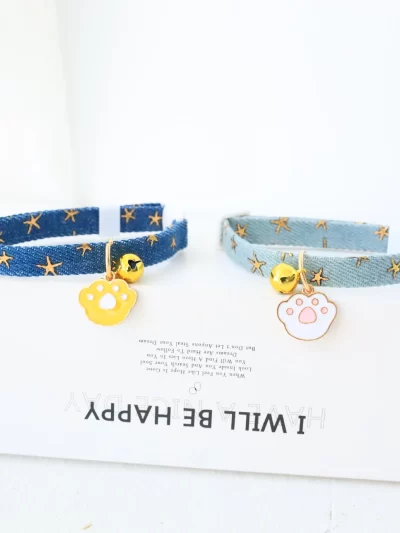 Pet Collar with Bells and Safety Buckles, Cute Denim Punk Style Accessories, Suitable for Cats and Dogs, Ошейник Для Кошек