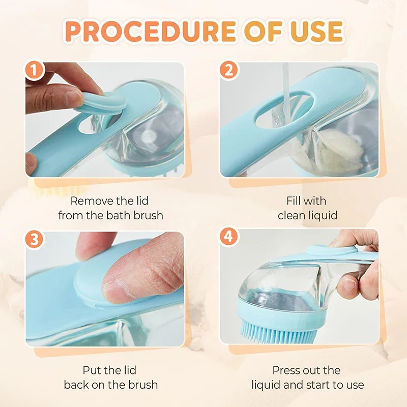 Long Handle Pet Bath Brush 2 in 1 with Built in Shampoo Dispenser for Dogs Cats Grooming Massage Reduce Residue Silicone Pet Bru - Image 13