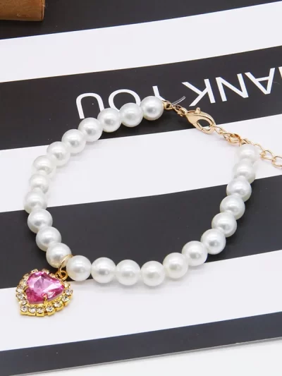 Cute Fashion Pet Supplies Cat Accessories Necklace Pearl Crystal Pet Collar Pearl Beaded Solid Crystal Pendant Pet Products
