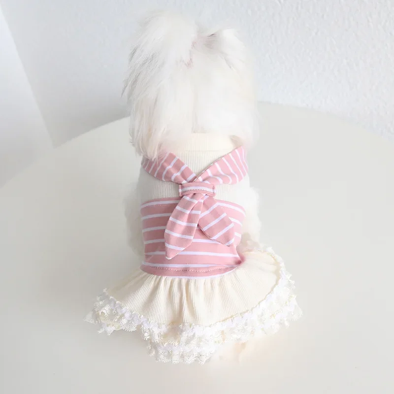 Scarf Striped Couple Suit Cat One-piece Dress Dogs Pet Clothes Dog Clothes for Small Dogs Supplies Dog Clothes - Image 6