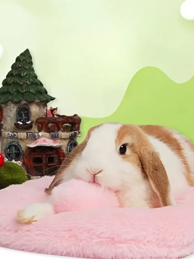 Rabbit Bed Pad-Faux Fur Rectangular Sleeping Mat with Cotton Filling,Warm Winter Pet Supplies for Rabbits, Chinchillas, Hamsters