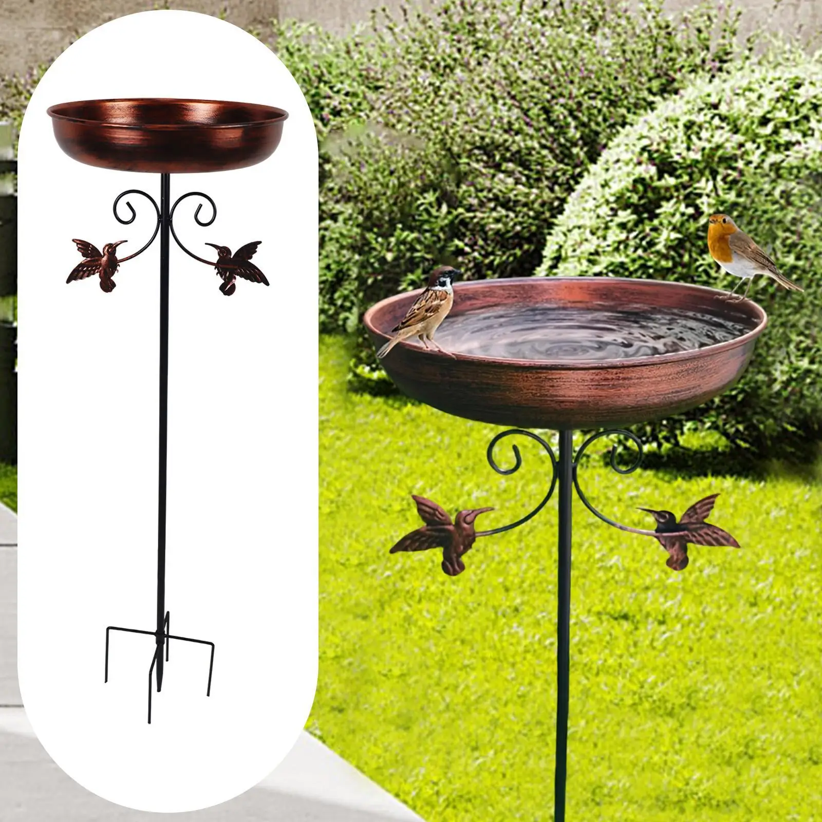 Bird Feeder Tray Garden Lawn Fence Park Feeding Station Iron Bird Bath Bowl - Image 2