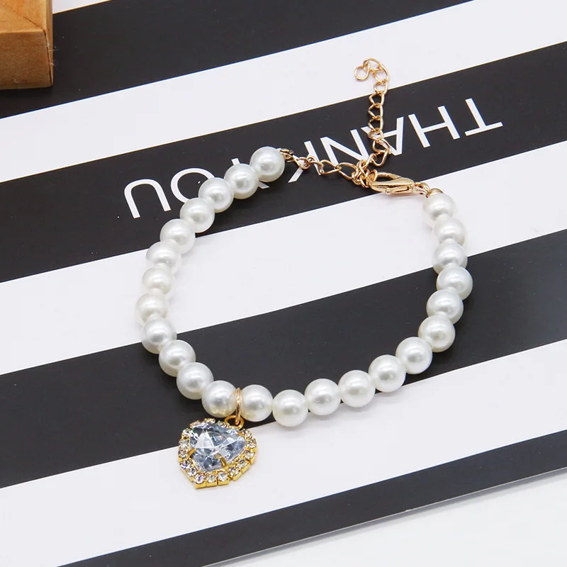 Cute Fashion Pet Supplies Cat Accessories Necklace Pearl Crystal Pet Collar Pearl Beaded Solid Crystal Pendant Pet Products - Image 9