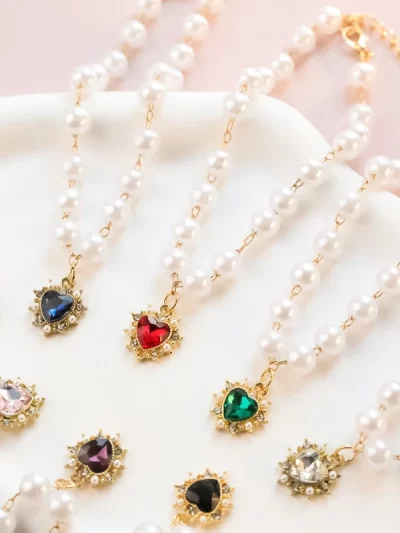 Pearl Chain Accessories for Cats Zircon Heart Pet Products Small Medium Puppy Neck Wear Wedding Birthday Gift Pet Dog Collar