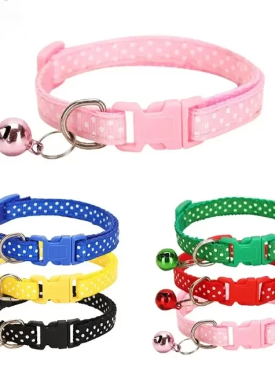 Pet Reflective Material Elastic Accessories Adjustable Security, Bell Dot Dog And Cat With Polka Dot Collar
