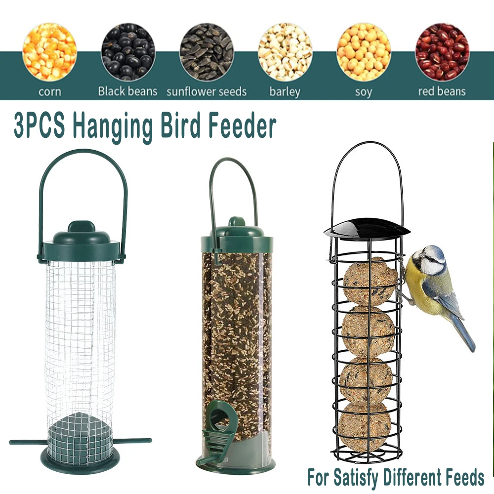 3PCS Wild Bird Feeder House Transparent Hanging Bird FeederGarden Patio Yard Feeding Station Pet Bird Supplies Seed Dispenser