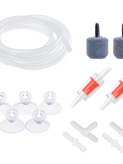 Aquarium Air Pump Accessories Kit with Air Stone Bubble Aerator, Check Valves, Suction Cups, Air Tube, for Fish Tank Oxygen Pump