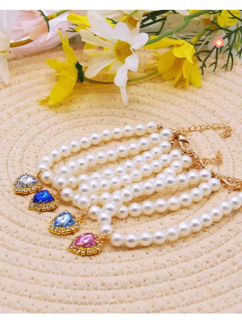 Cute Fashion Pet Supplies Cat Accessories Necklace Pearl Crystal Pet Collar Pearl Beaded Solid Crystal Pendant Pet Products - Image 3