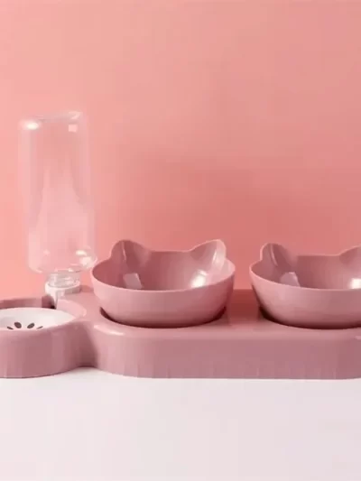 Pet Cat Bowl Automatic Feeder 3-in-1 Dog Cat Food Bowl With Water Fountain Double Bowl Drinking Raised Stand Dish Bowls For Cats