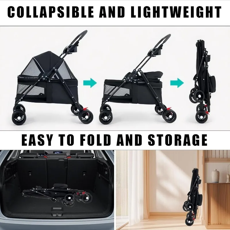 Pet Stroller Dogs Cats Teddy Bear Baby Stroller Small Pet Stroller Light and Foldable Suitable Outdoor Travel Dog Cat Supplies - Image 15