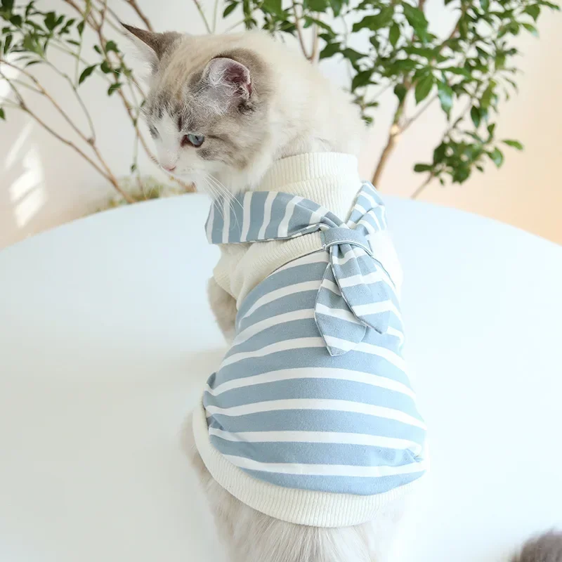 Scarf Striped Couple Suit Cat One-piece Dress Dogs Pet Clothes Dog Clothes for Small Dogs Supplies Dog Clothes - Image 2