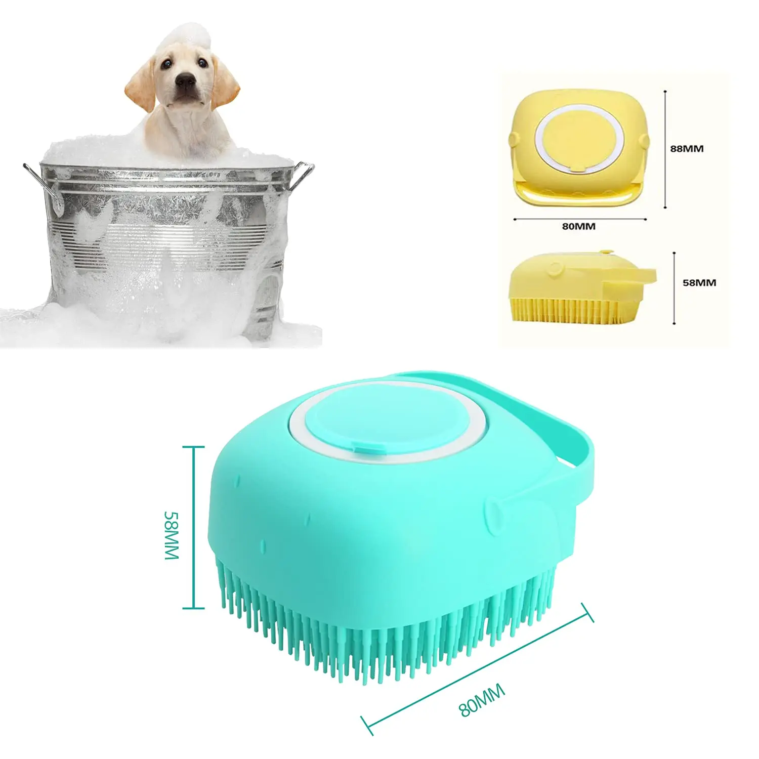 Pet Dog Shampoo Brush 2.7oz 80ml Cat Massage Comb Grooming Scrubber for Bathing Short Hair Soft Silicone Rubber - Image 2
