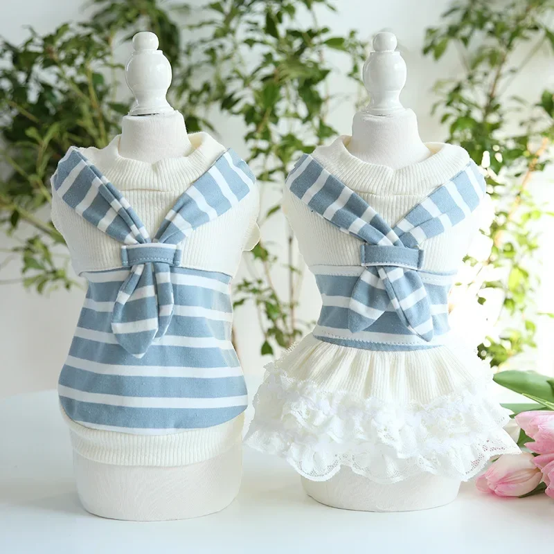 Scarf Striped Couple Suit Cat One-piece Dress Dogs Pet Clothes Dog Clothes for Small Dogs Supplies Dog Clothes - Image 4