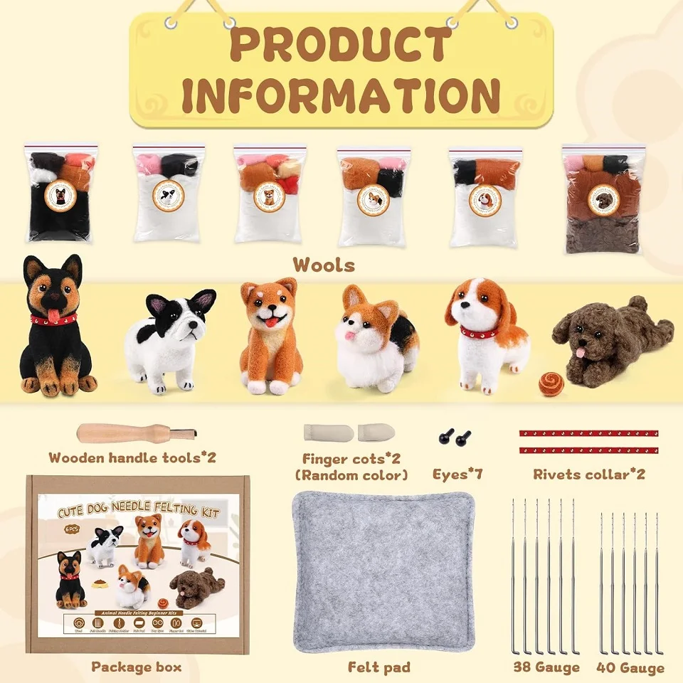 BUDDUR Cat/Dog Wool Felting Kit With Felting Needles Storage Box And Instruction For Doll Making DIY Handmade Craft Tools Set - Image 2
