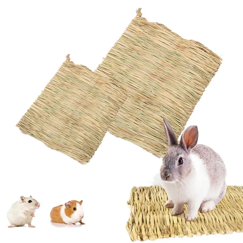 Rabbits Bunny Grass Mat Small Animal Woven Hay Mat Natural Straw Bedding Resting Cage Mat For Guinea Pig Chinchilla Hamster Rat