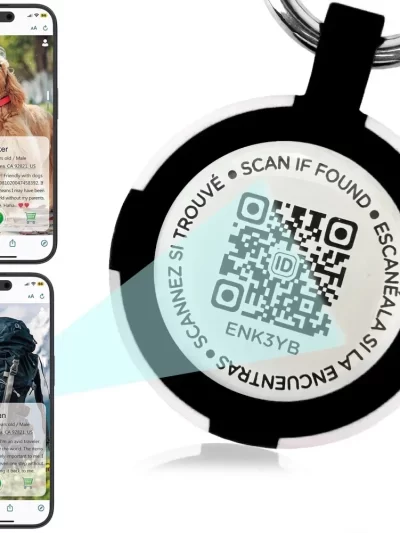 Dog Accessories Airtag Holder with Pet QR Smart Tags ,ID Tag for Dog Cat Waterproof Silicone , Anti-Lost Email Location Alert