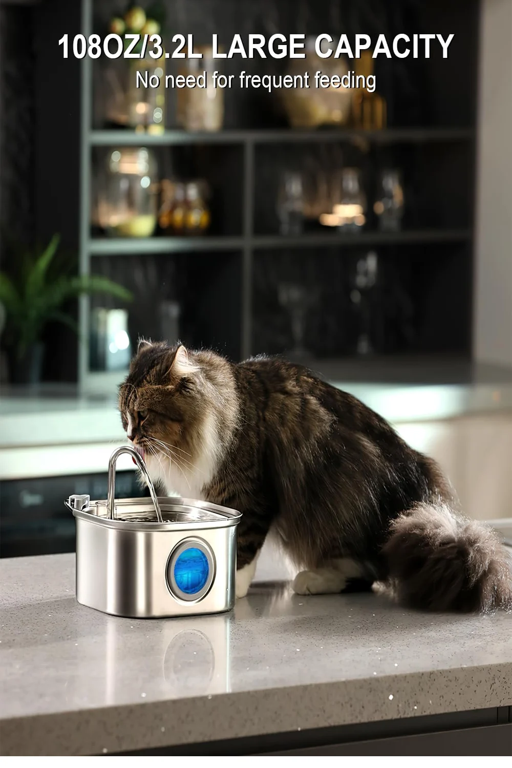 3.2L Stainless Steel Pet Water Feeder Auto Cat Fountain Smart Dog Water Dispenser Visual Window Drinking Bowl Pet Accessories - Image 13