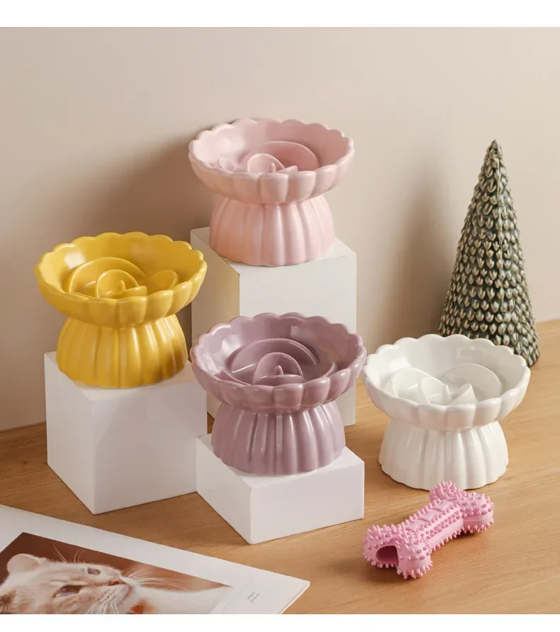 Cat Food Bowl Ceramic Elevated Cats Small Dogs Slow Feed Bowls Anti-choking Pet Eating Feeders Anti-gulping Puppy Supplies - Image 16