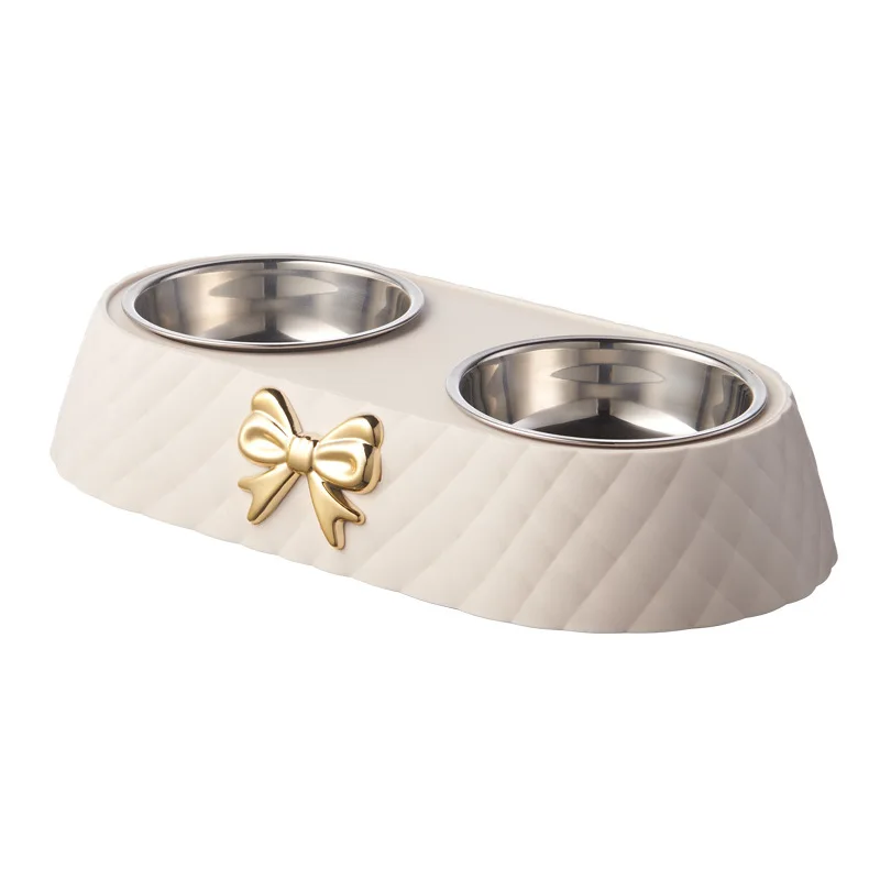 Pet Supplies Bow-tie Bowknot Cats Food Bowl PP Base Dog Bowl Stainless Steel Double Pet Accessories Feeding Drinking Double Bowl - Image 7