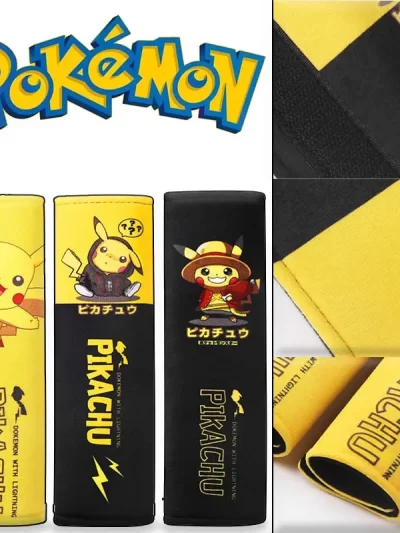 Pokemon Pikachu Car Accessories Seat Belt PU Leather Safety Belt Shoulder Cover Breathable Protection Seat Belt Car Accessories
