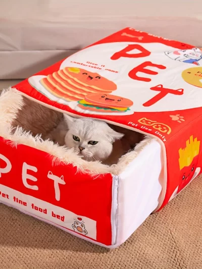 Rectangular fully enclosed cat bed, pet snack box bed, suitable for all seasons, providing a warm home for your cat