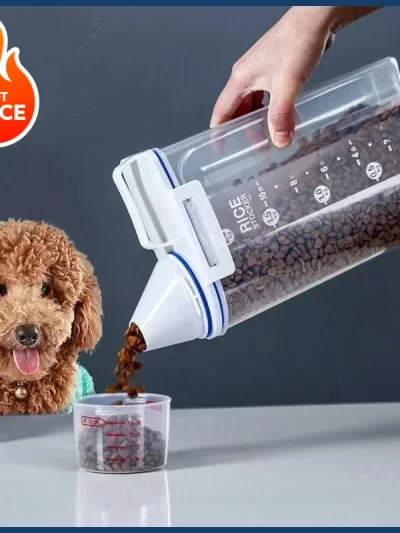 1.5kg / 2kg dog and cat food bucket Plastic storage tank with measuring cup container Moisture-proof sealed jar Pet supplies