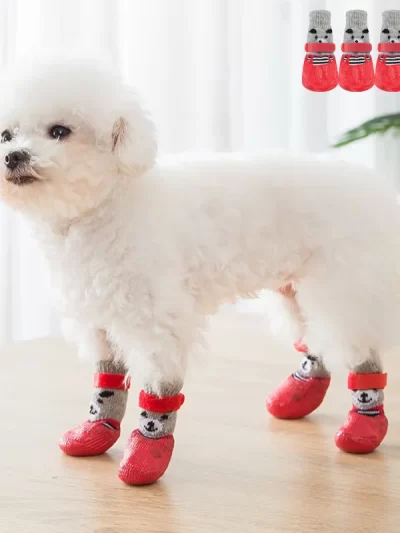 Dog Cat Boots Shoes Socks with Adjustable Waterproof Breathable and Anti-Slip Sole All Weather Protect Paws for Indoor Outdoor