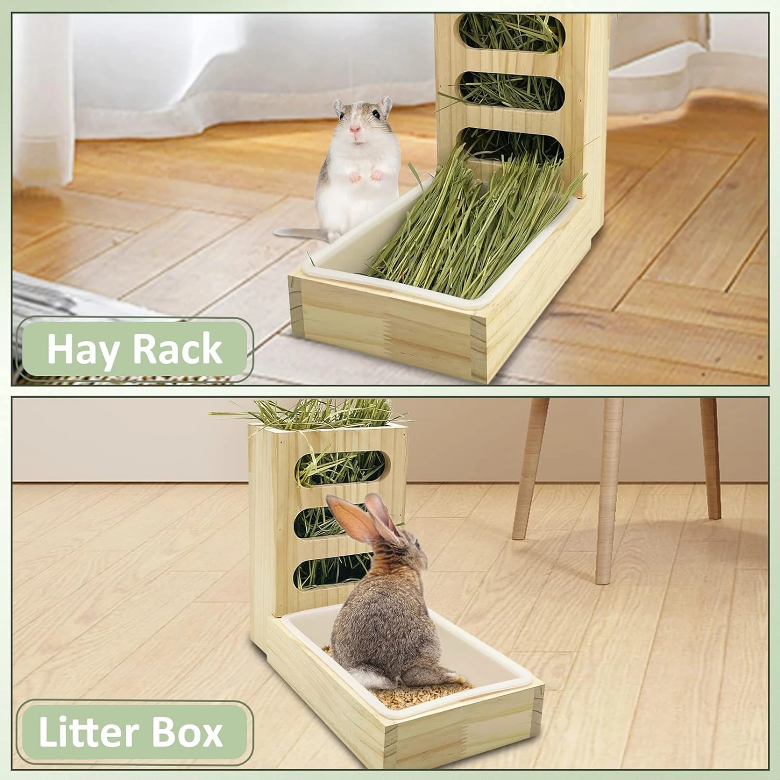 Rabbit Hay Feeder with Litter Box Hay Rack Feeder Small Animal Hay Holder for Hamster Bunny Small Animals Chinchilla Guinea Pig - Image 2