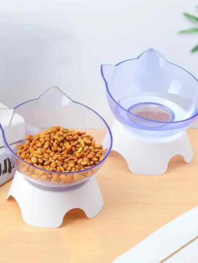 1pc For Cats Dogs Feeders Non-slip Pet Food and Water Bowls Cat Bowl Feeding Products Pet Supplies With Stand Base Transparent