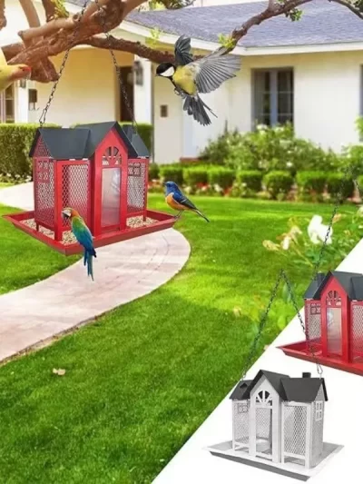 Outdoor Hanging Bird Feeder Iron Rain/Wind-Proof Bird Feeder Outside Garden Yard Large-Capacity Birds Food Feeders Pet Supplies