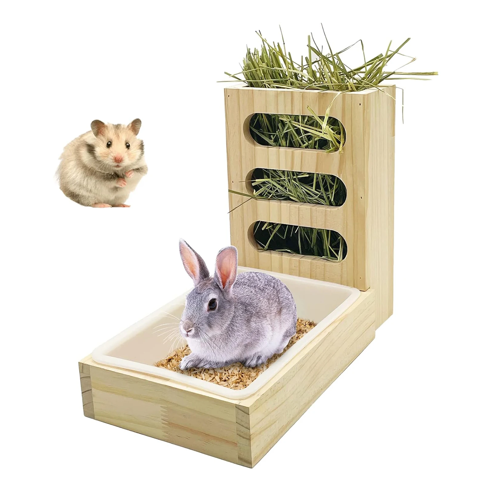 Rabbit Hay Feeder with Litter Box Hay Rack Feeder Small Animal Hay Holder for Hamster Bunny Small Animals Chinchilla Guinea Pig - Image 4