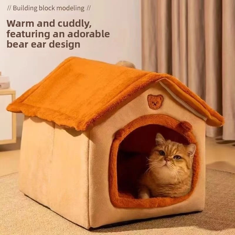 Dog House Indoor Foldable Cat House Kennel Bed Mat with Cushion for Small Medium Large Dogs Cats Warm Cat Nest Puppy Cave Sofa - Image 2