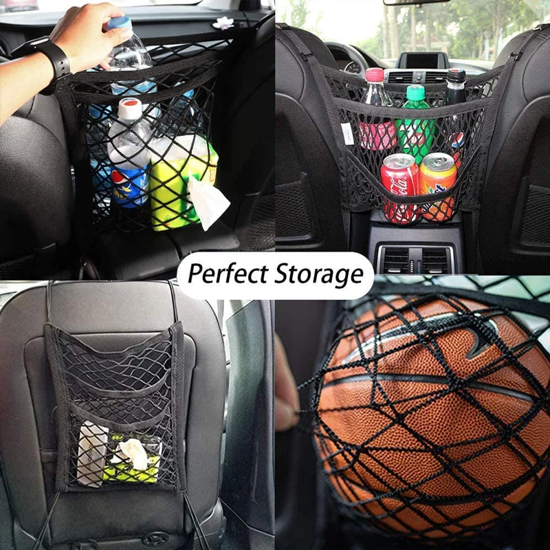 Car Storage Net Bag Between Seats Car Divider Pet Barrier Stretchable Elastic Mesh Bag Organizer Auto Accessories - Image 6