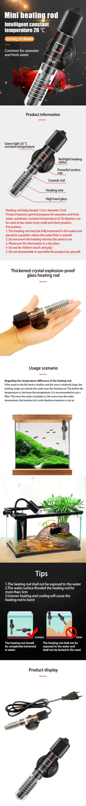 Aquarium Accessories 50W 100W Fish Tank Heating Rod Freshwater Glass Heater on selling - Image 13