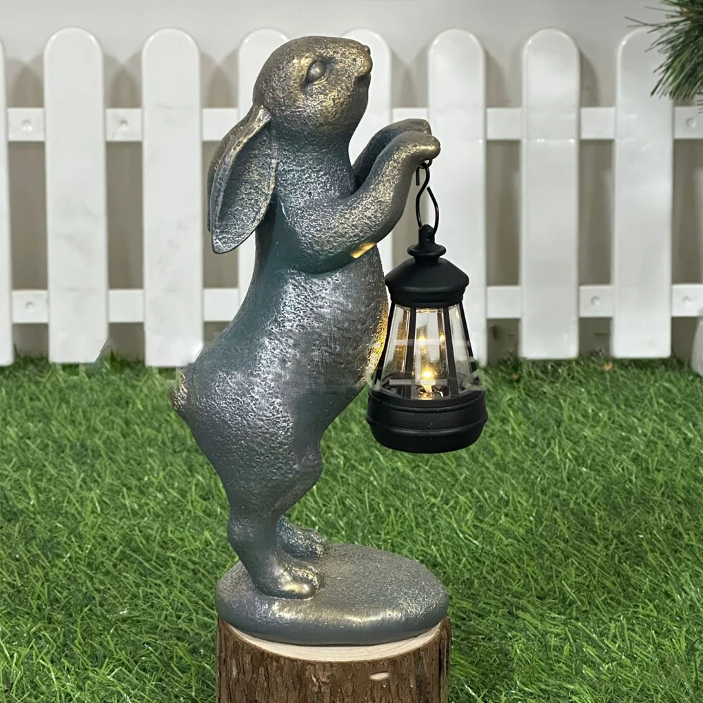 Rabbit Carrying Lamp Solar Resin Easter Ornament Home Garden Decorations Outdoor Rabbit Garden Ornament Adds Charm To Yard - Image 2