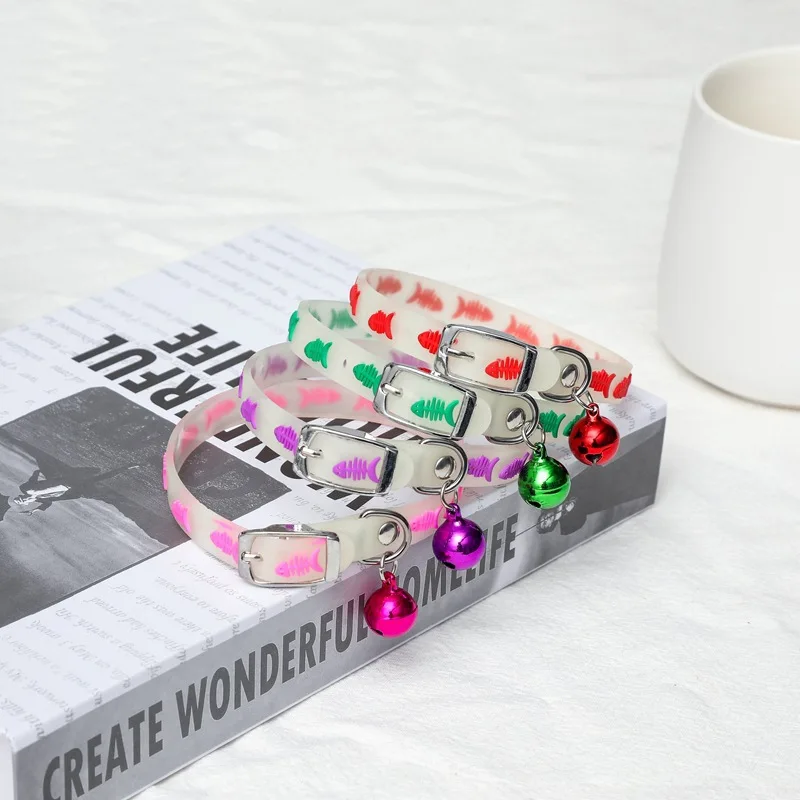 Pet Cat Collar With Bell Anti-lost Fluorescent Silicone Small Dog Cat Collar Collar Ring Luminous Adjustable Pet Cat Accessories - Image 3