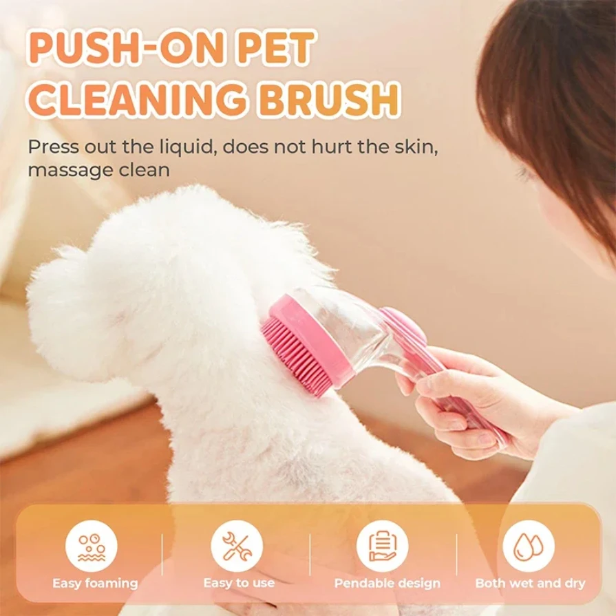 Long Handle Pet Bath Brush 2 in 1 with Built in Shampoo Dispenser for Dogs Cats Grooming Massage Reduce Residue Silicone Pet Bru - Image 3