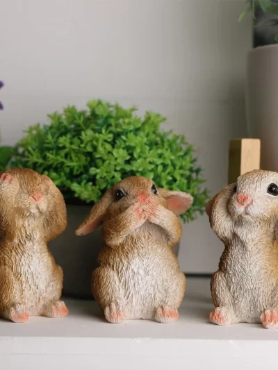 3pcs/set Resin Rabbit Figurine Decor - No Say/Look/listen Animal, Mini Animal Model for Farm Yard - Artificial Lamb Craft Gift